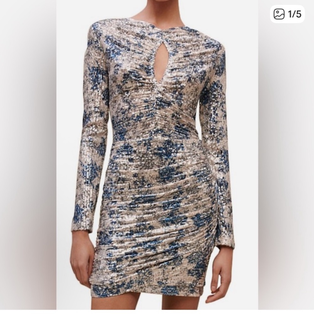 Maje Raquine Ruched Sequin Dress 8 NWT